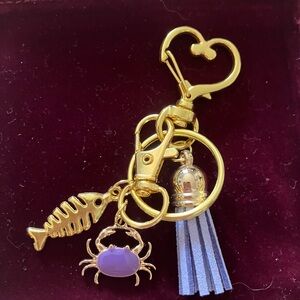 Gold and Purple Keychain with Fish and Crab Charms